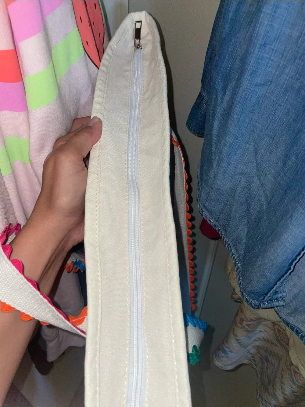 White Canvas Tote with Multicolor Trim by Unknown Brand